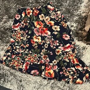 Bobeau Red and Orange Fit and Flare Midi Skirt